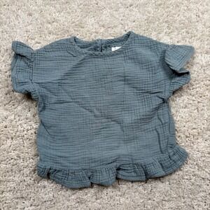 Grayson Collective Kids Girls Blue Cotton Gauze Flutter Sleeve Ruffle Top 3T